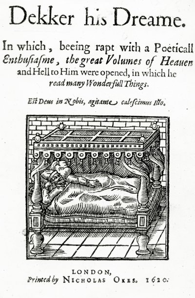 Page de titre pour Dekker his Dreame par Thomas Dekker, publiée en 1620 - English School