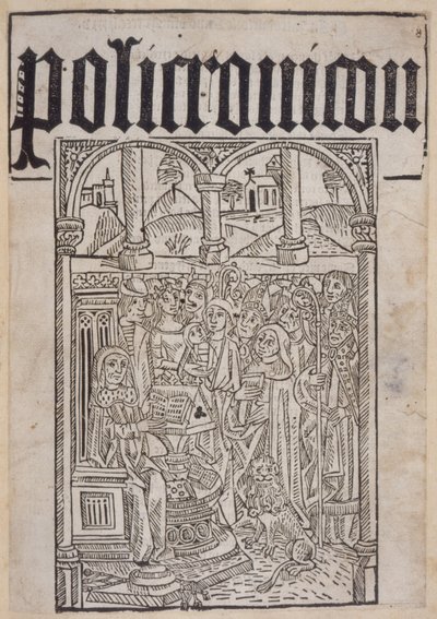 Page de titre du Polychronicon de Ranulf Higden (d.1364) imprimé par Wynkyn de Worde, 1495 - English School