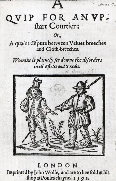 Page de titre de A Quip for an Upstart Courtier par Robert Greene, 1592 - English School