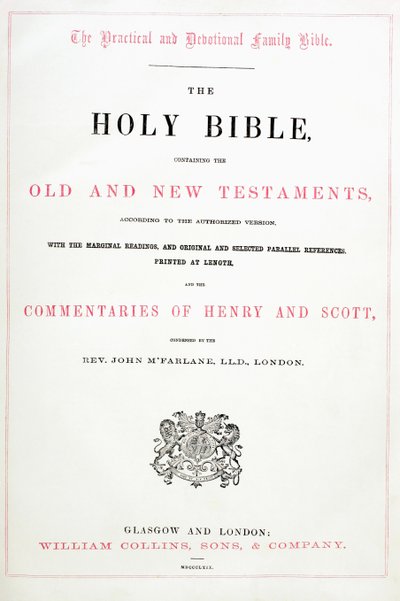 Page de titre de la Sainte Bible - English School