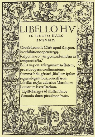 Page de titre de La Défense de la foi catholique romaine par Henri VIII - English School