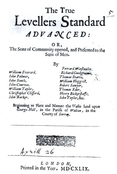 Page de titre de The True Levellers Standard, publié le 26 avril 1649 - English School