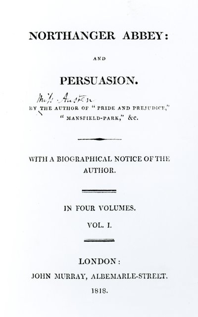 Page de titre de Northanger Abbey et Persuasion par Jane Austen, première édition, 1818 - English School