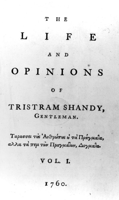 Page de titre de The Life and Opinions of Tristram Shandy, Gentleman par Laurence Sterne, publié en 1760 - English School