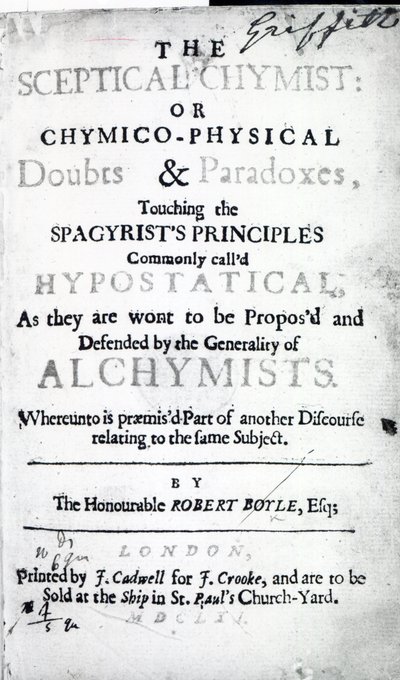 Page de titre de The Sceptical Chymist par Robert Boyle, 1661 - English School