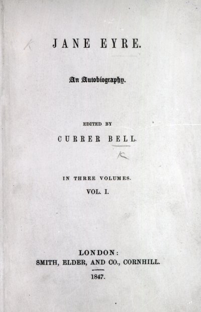 Page de titre de la première édition de Jane Eyre par Charlotte Brontë, 1847 - English School