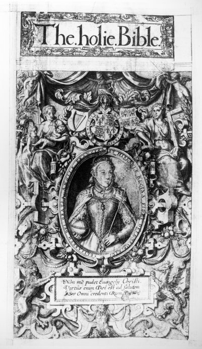 Page de titre de la Bible des évêques, pub. en 1568 - English School