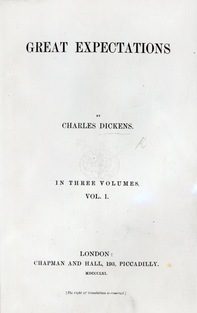 Page de titre de Great Expectations de Charles Dickens, première édition, 1861 - English School