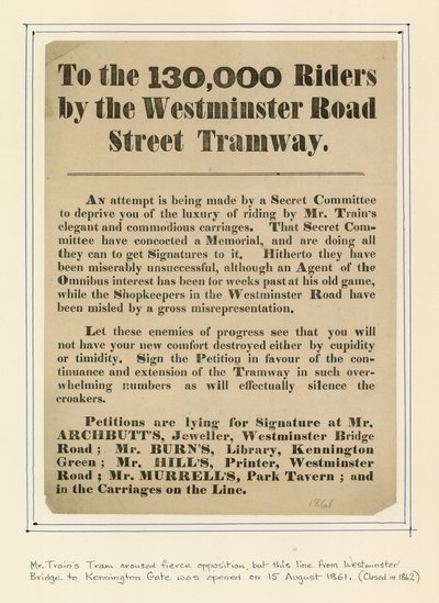 Aux 130 000 passagers du tramway de Westminster Road Street - English School