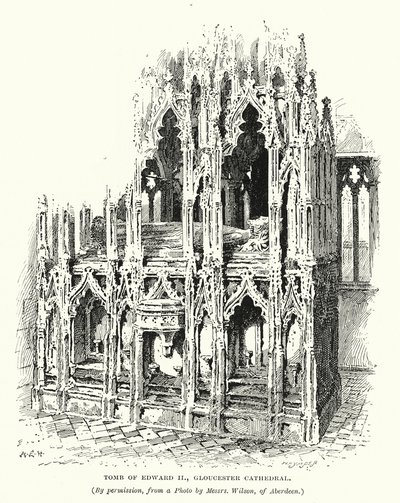 Tombeau du roi Edouard II, cathédrale de Gloucester (gravure) - English School