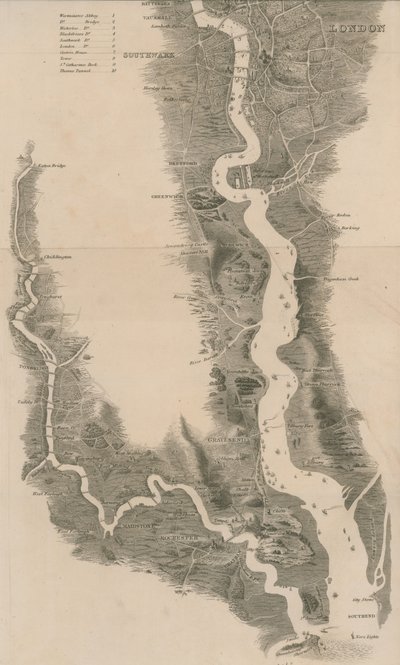 Carte panoramique de la Tamise et de la Medway - English School
