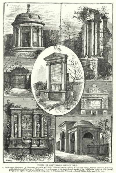 Tombes dans le cimetière de Greyfriars (gravure) - English School
