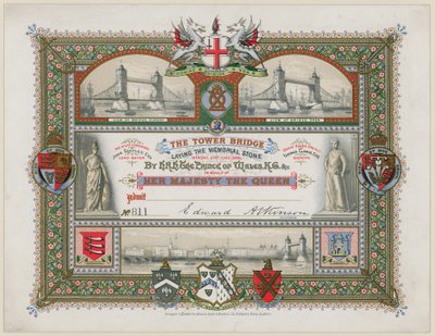 Pont de la Tour, Londres, Invitation à la pose de la pierre commémorative, 21 juin 1886 - English School