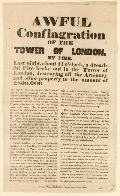 Incendie de la tour de Londres, 1841 - English School