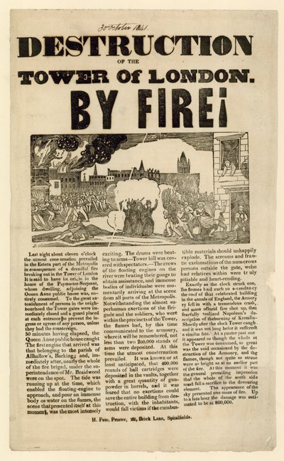 Incendie de la tour de Londres, 1841 - English School