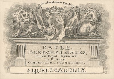 Carte de visite de Baker, fabricant de culottes - English School