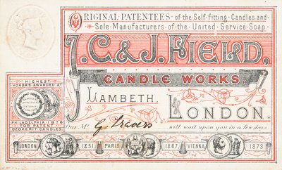Carte de visite, J C et J Field Candle Works - English School