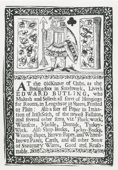 Carte de visite pour Edward Butling, tentures murales - English School