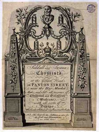 Carte de visite pour Siddall et Swann, chimistes, à la Tête d