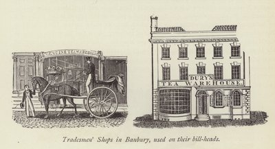 Boutiques de commerçants à Banbury, utilisées sur leurs en-têtes de factures - English School