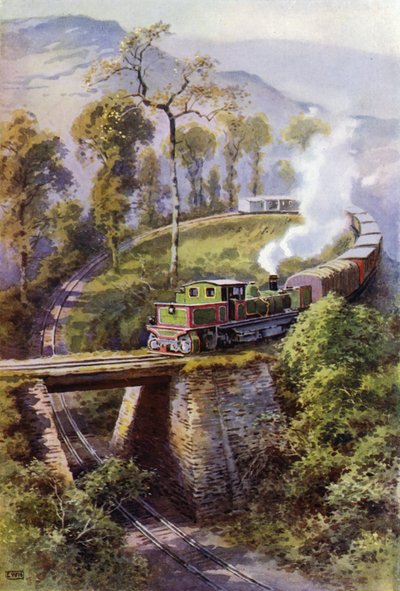 Train contournant Agony Point, une boucle sur le Darjeeling Himalayan Railway, Inde - English School