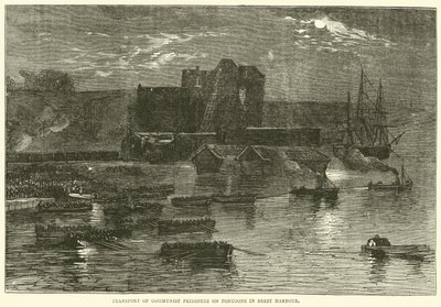 Transport des prisonniers communards sur des pontons dans le port de Brest, 1871 - English School