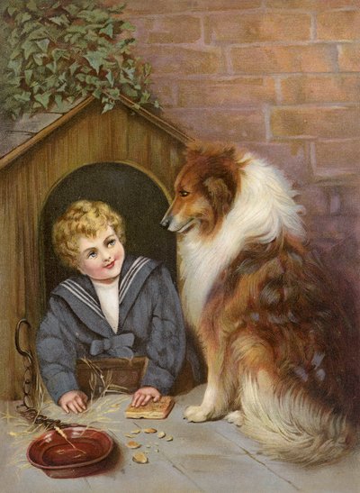 Turned Out - Boy pretending to be Collie dog (litho couleur) - English School