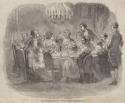 La nuit des Rois en France, "Le roi boit" (gravure) - English School
