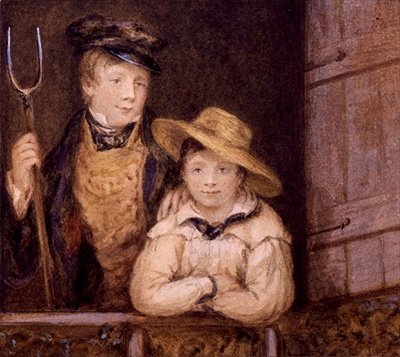 Deux garçons à une porte de grange, vers 1825 - English School