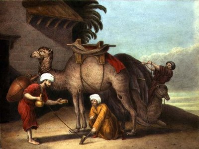 Deux chameaux avec des assistants, vers 1825 - English School