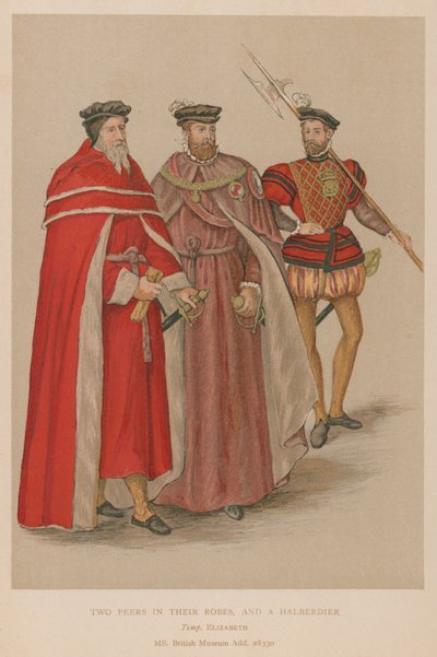 Deux pairs en robe et un hallebardier à l