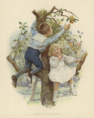 Deux jeunes enfants assis dans les branches d
