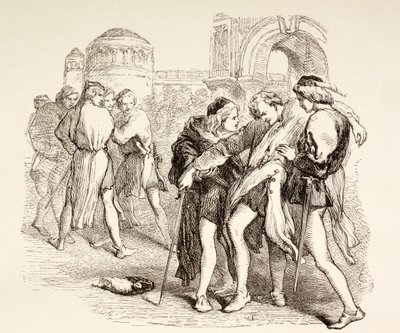 Tybalt est mortellement blessé par Roméo, illustration de Roméo et Juliette, de 