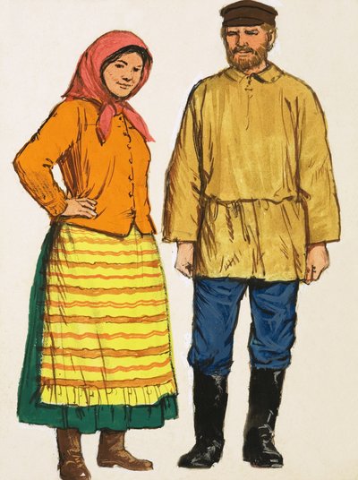 Couple non identifié en costumes nationaux - English School