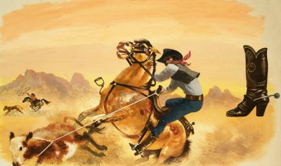 Cow-boy non identifié attrapant du bétail - English School