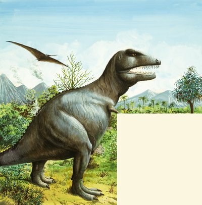 Scène de dinosaure non identifiée avec T Rex et Ptérodactyle - English School