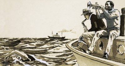 Musiciens de jazz non identifiés sur un bateau - English School
