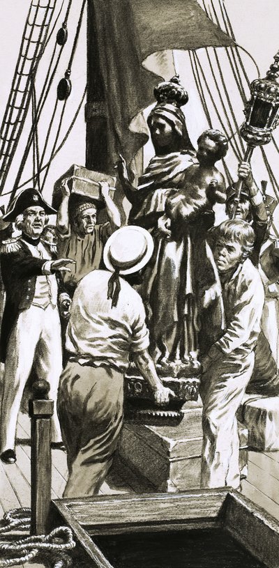 Scène de chargement de cargo sur un navire à voile non identifié - English School