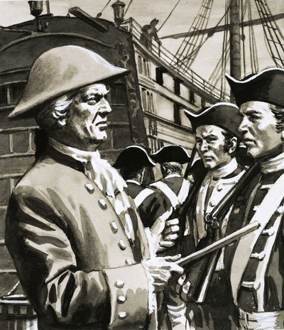 Capitaine de navire non identifié inspectant des soldats - English School