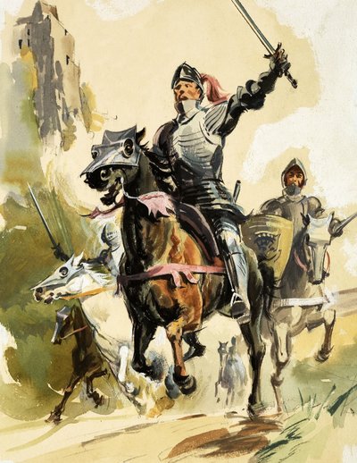 Guerrier non identifié en armure menant une charge de cavalerie - English School