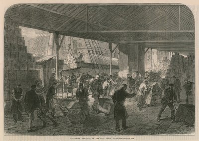 Déchargement des navires de thé aux docks des Indes orientales - English School
