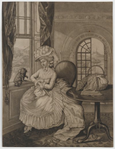 Sans titre (femme assise à une fenêtre regardant un petit chien), vers 1780 - English School