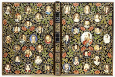 Couvertures supérieure et inférieure avec 39 portraits miniatures - English School