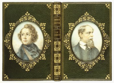 Couvertures supérieure et inférieure, avec deux portraits ovales de Charles Dickens - English School