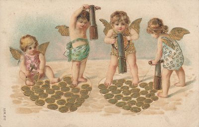 Carte de Saint-Valentin, putti estampillant des cœurs - English School
