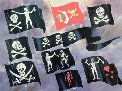 Divers drapeaux utilisés par des pirates célèbres - English School