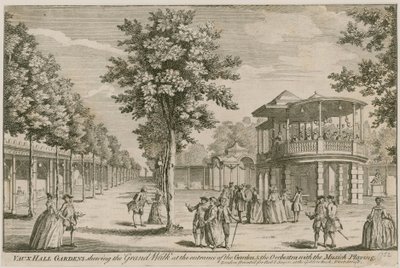 Les jardins de Vauxhall, Londres, montrant la Grande Promenade à l