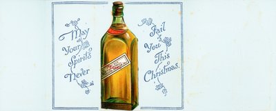 Bouteille de whisky très vieux Highland, carte de Noël - English School