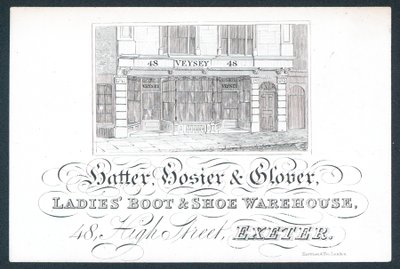 Veysey, chapelier, bonnetier et gantier, carte de visite - English School