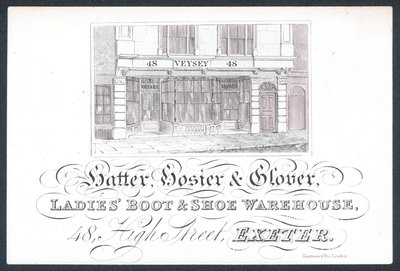 Veysey, chapelier, bonnetier et gantier, carte de visite - English School